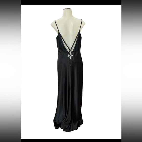 LN Dave & Johnny Laura Ryner Slip beaded gown dress black Christmas 10 11 12 - Picture 4 of 11